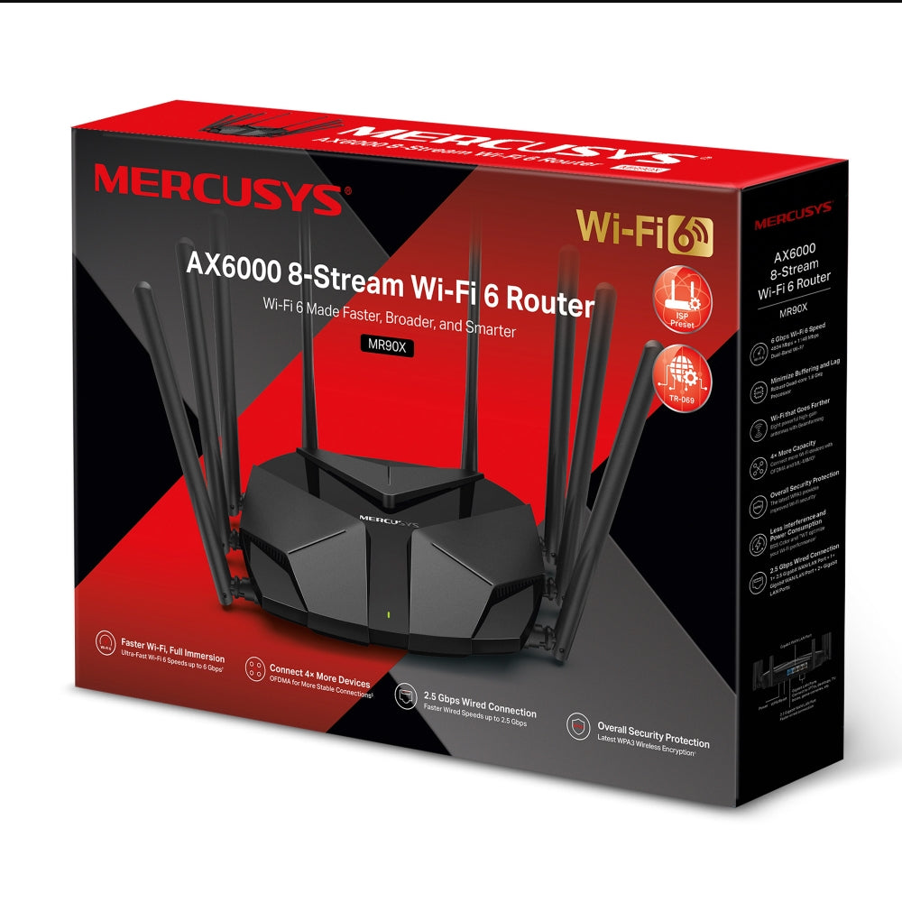MERCUSYS MR90X AX6000 8-Stream Wi-Fi 6 Router | 4×4 Mu-Mimo | 2.5 Gbps Multi-Gigabit Port | Quad-core Processor MERCUSYS MR90X AX6000 8-Stream Wi-Fi 6 Router | 4×4 Mu-Mimo | 2.5 Gbps Multi-Gigabit Port | Quad-core Processor